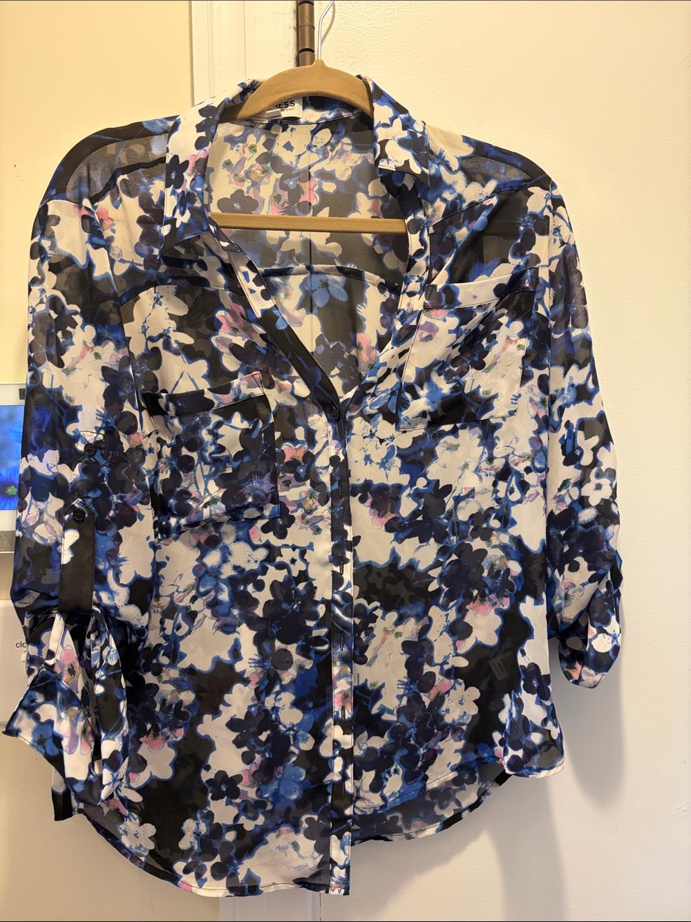 Express Sheer Floral Button-Down Blouse Portofino